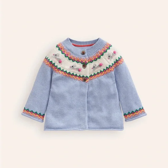 (NWOT)Mini boden easter sky blue bunnies edie fair isle cardigan - Picture 2 of 5